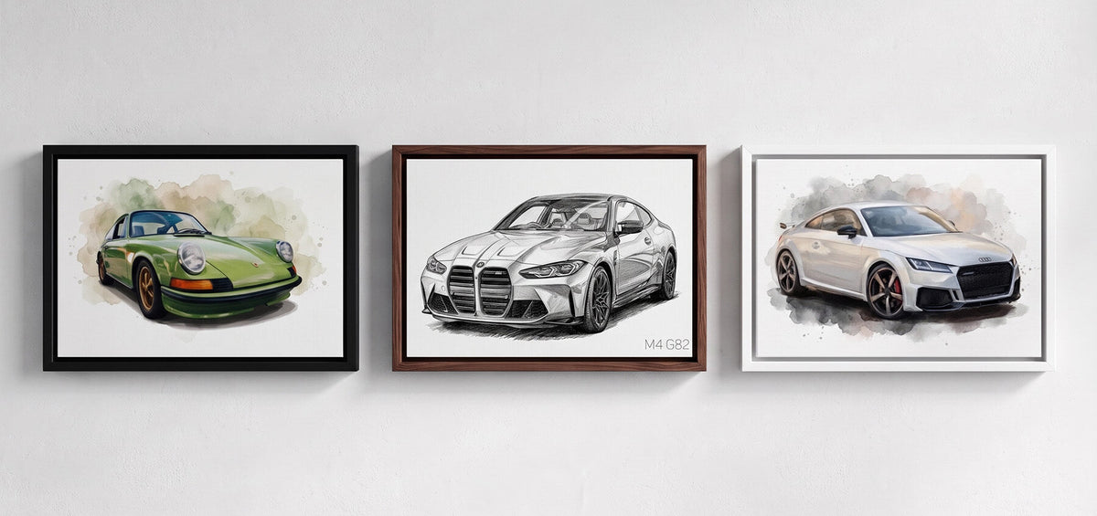 Ritratto della tua auto da foto - esempi su tela, poster e con cornice