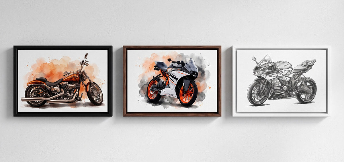 Ritratto della tua moto da foto - esempi su tela, poster e con cornice