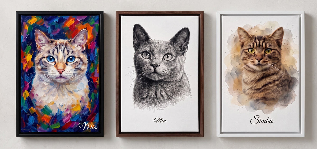 Ritratto gatto personalizzato dalla tua foto - esempi su tela, poster e con cornice