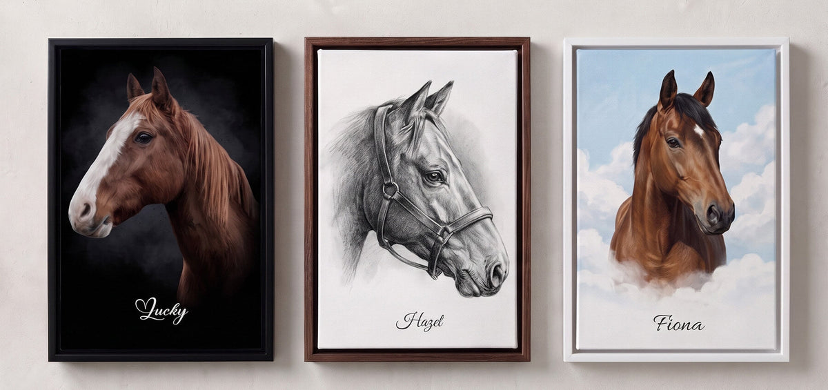 Ritratto cavallo personalizzato dalla tua foto - esempi su tela, poster e con cornice