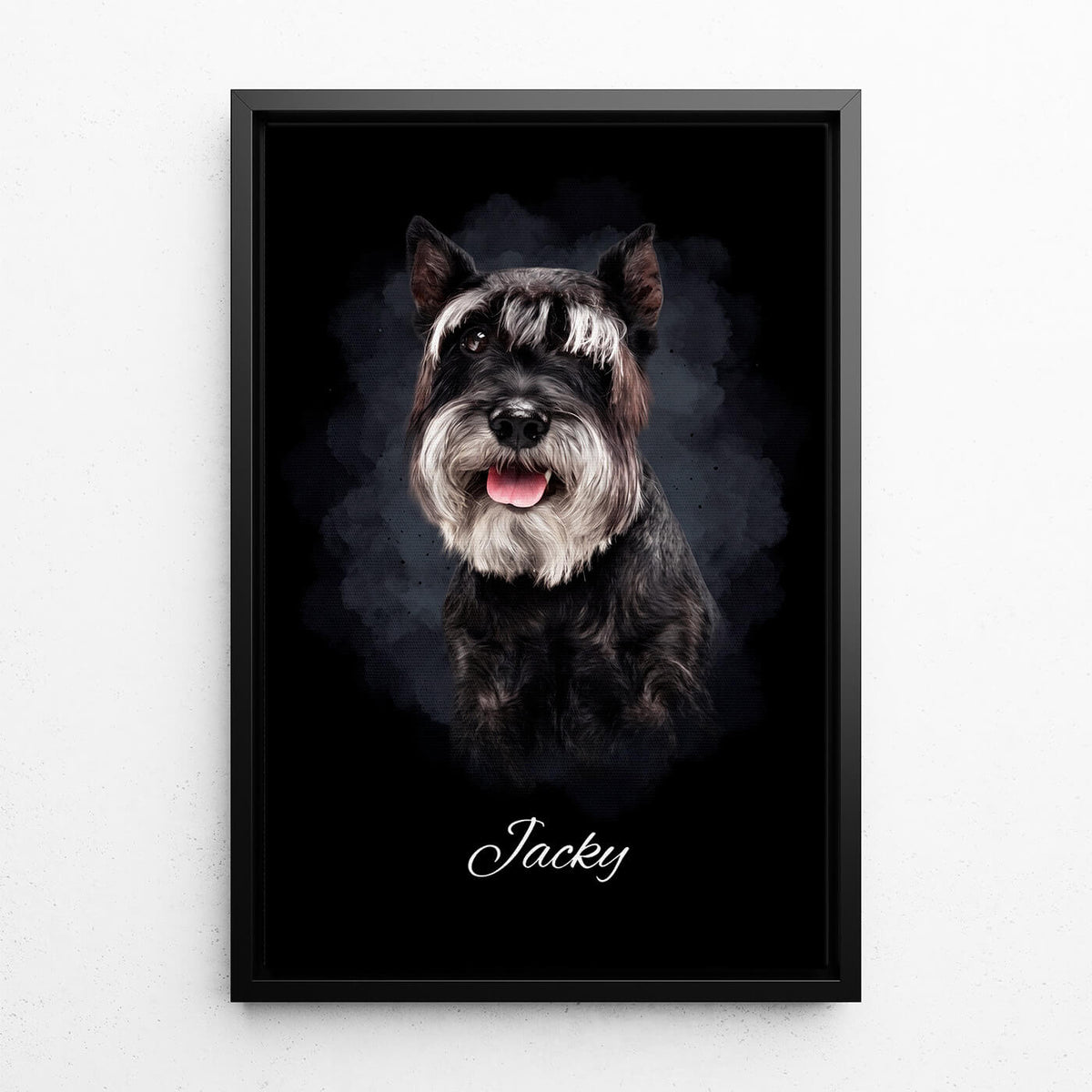 Ritratto di cane in stile acquerello - Nero dalla tua foto - tela con cornice nera