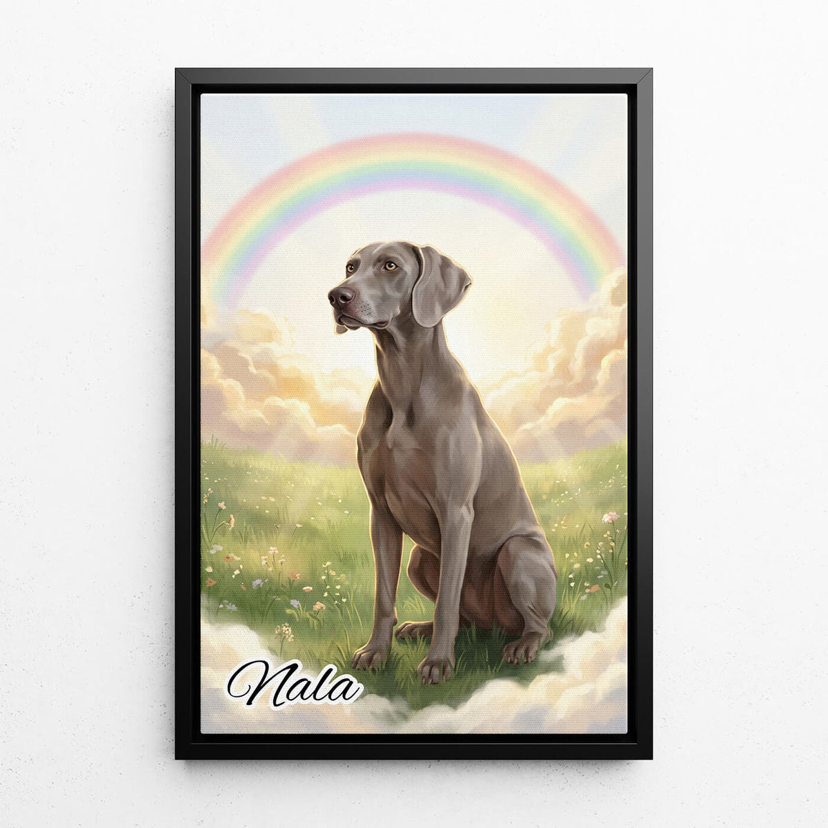 Ritratto di cane al Ponte dell’Arcobaleno dalla tua foto - tela con cornice nera
