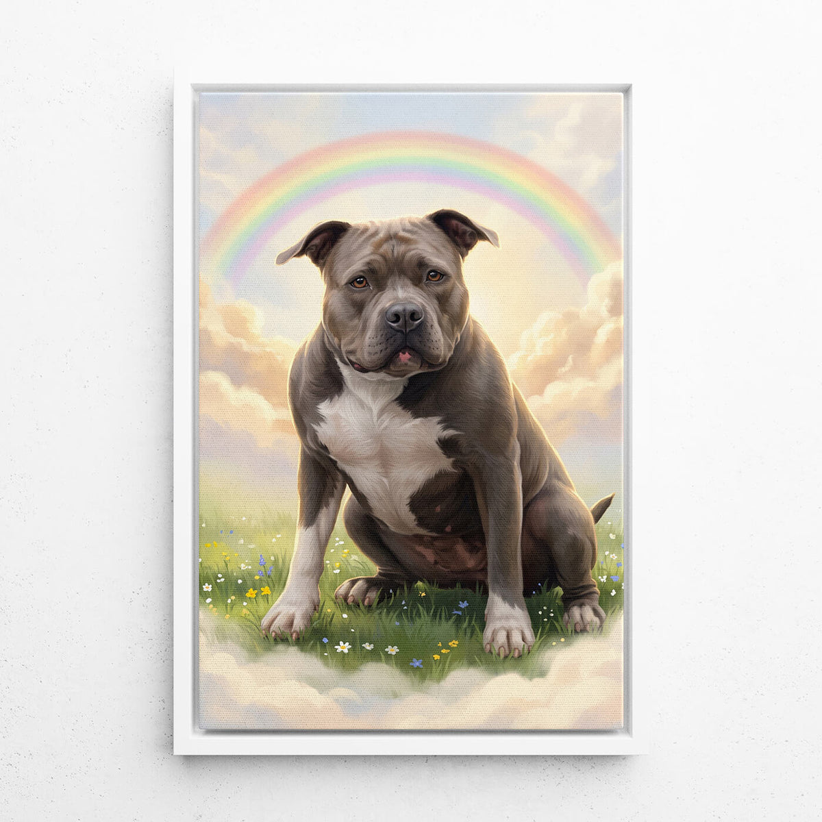 Ritratto di cane al Ponte dell’Arcobaleno dalla tua foto - tela con cornice bianca