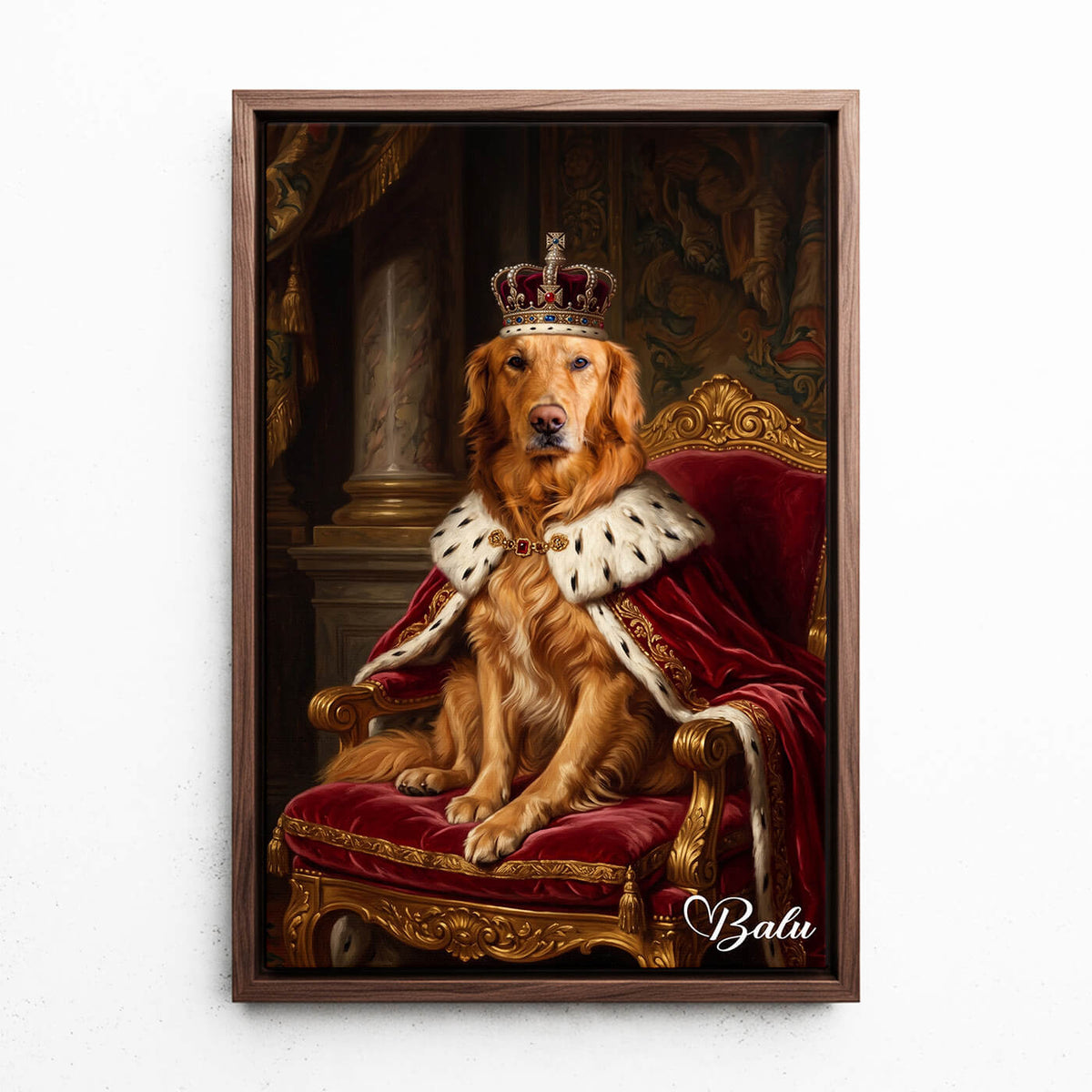 Ritratto di cane in stile rinascimentale dalla tua foto - tela con cornice noce