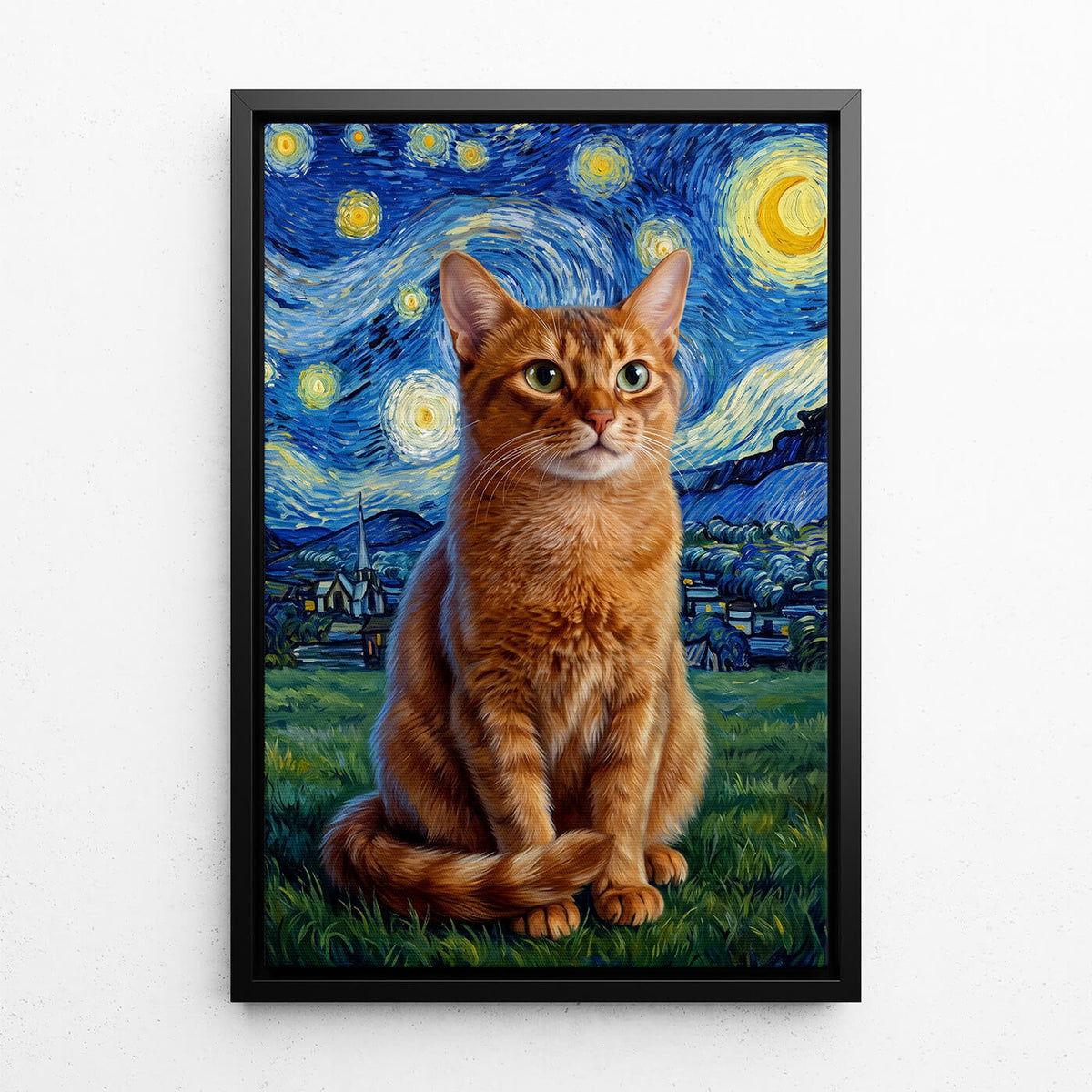 Ritratto di gatto in stile Van Gogh dalla tua foto - tela con cornice nera