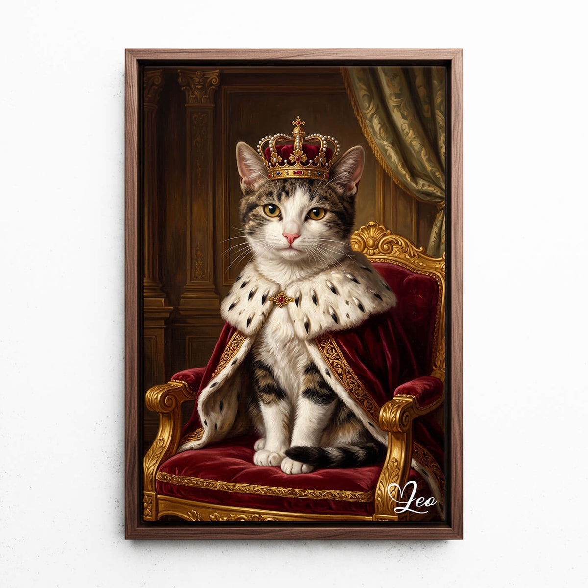 Ritratto di gatto in stile rinascimentale dalla tua foto - tela con cornice noce