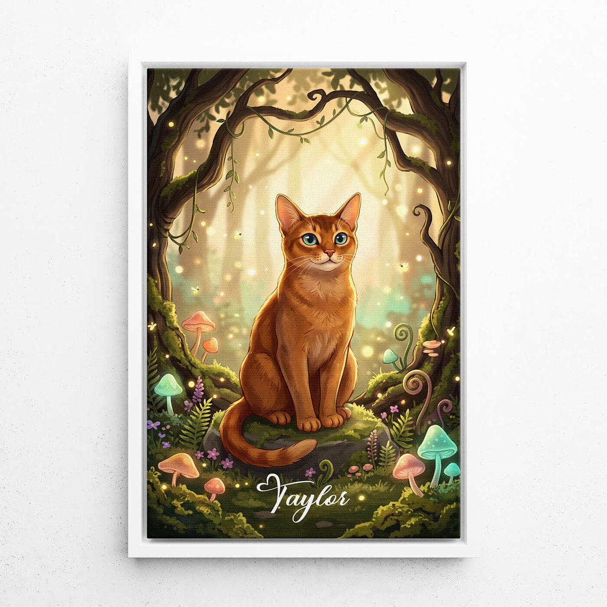 Ritratto di gatto in stile fantasy / cartone animato dalla tua foto - tela con cornice bianca