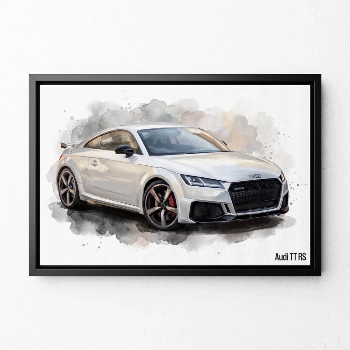 Ritratto di auto in stile acquerello (formato orizzontale) dalla tua foto - tela con cornice nera