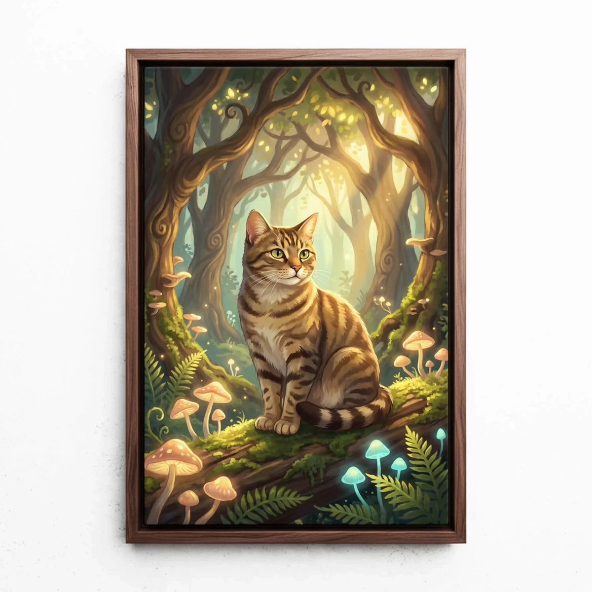Ritratto di gatto in stile fantasy / cartone animato dalla tua foto - tela con cornice noce