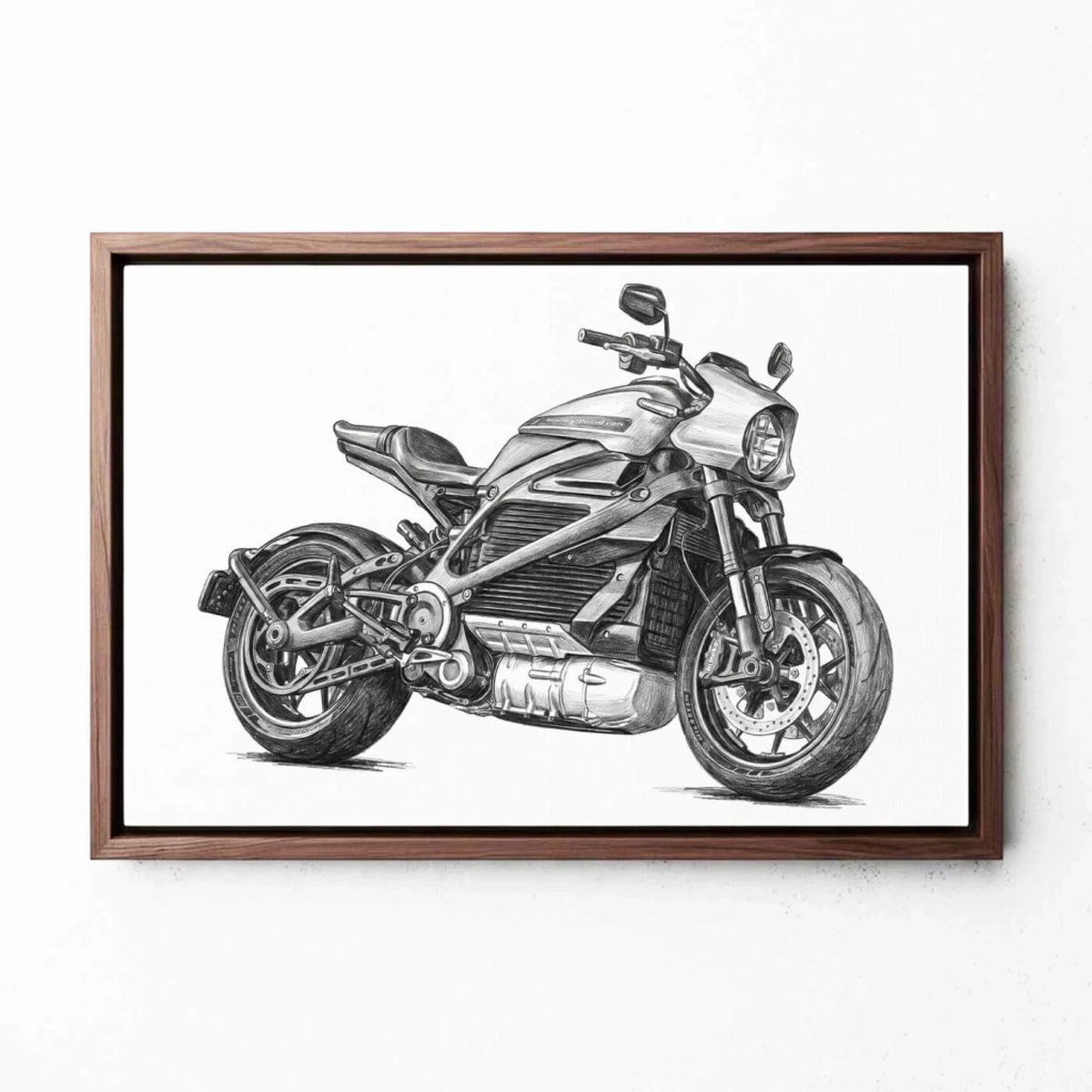 Ritratto di moto in stile matita (formato orizzontale) dalla tua foto - tela con cornice noce