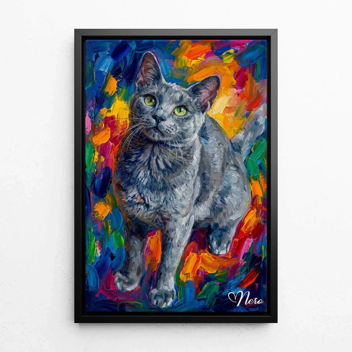Ritratto di gatto in stile pop art dalla tua foto - tela con cornice nera