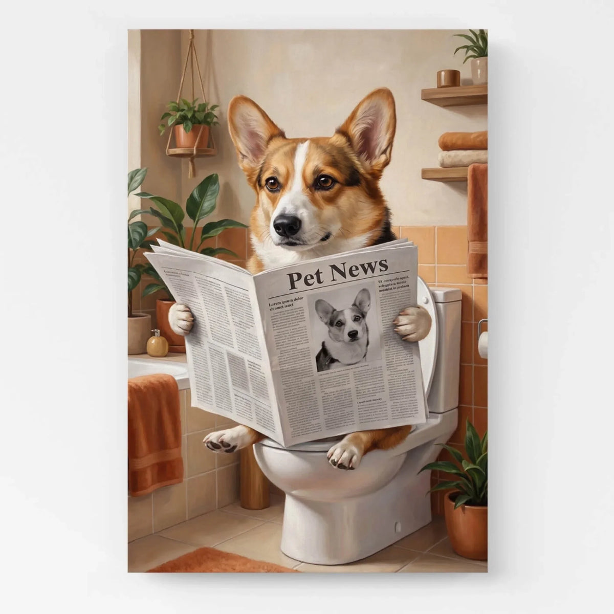 Divertente ritratto di cane sul WC dalla tua foto - tela