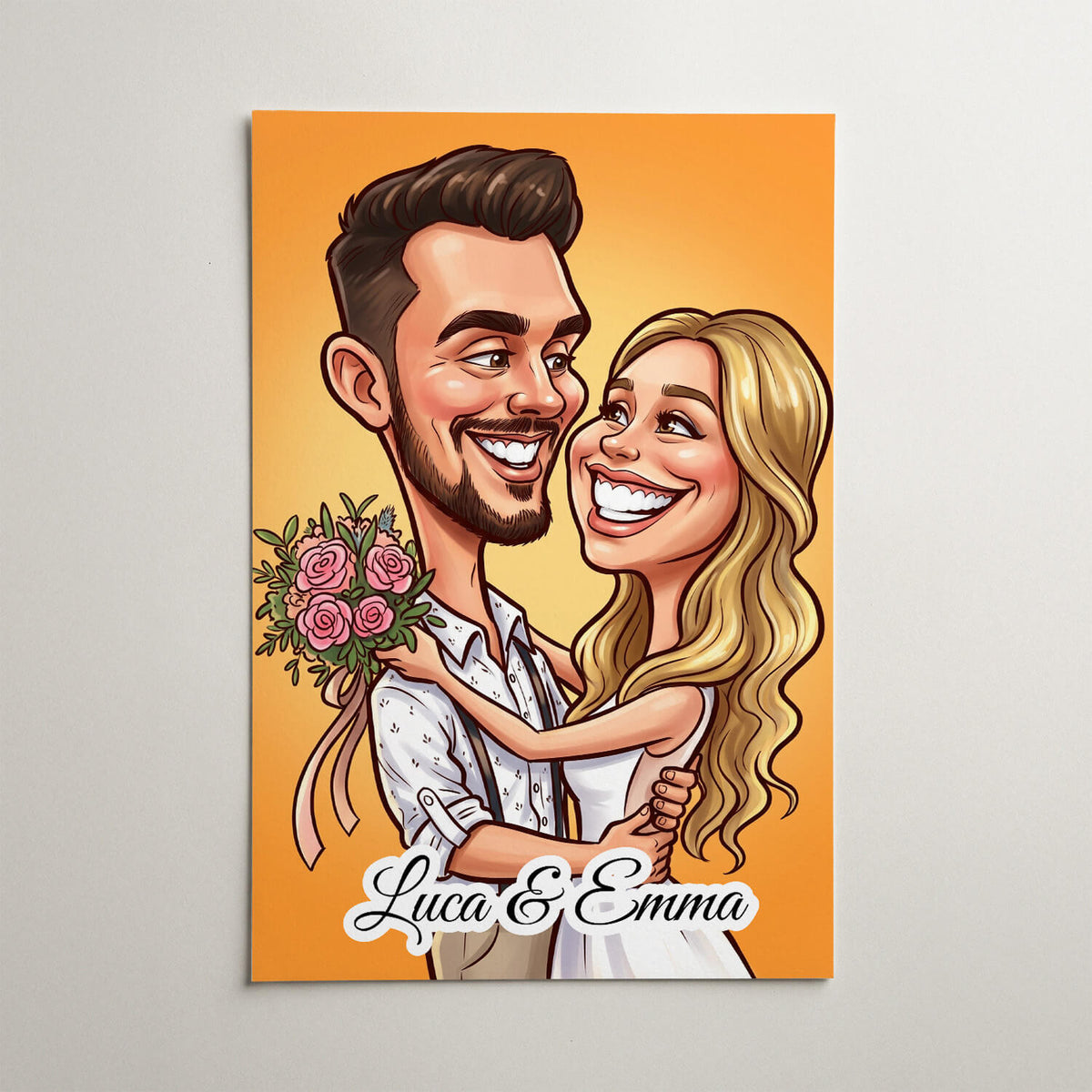 Paar- & Familienportrait im Karikatur-Stil nach Foto - Poster
