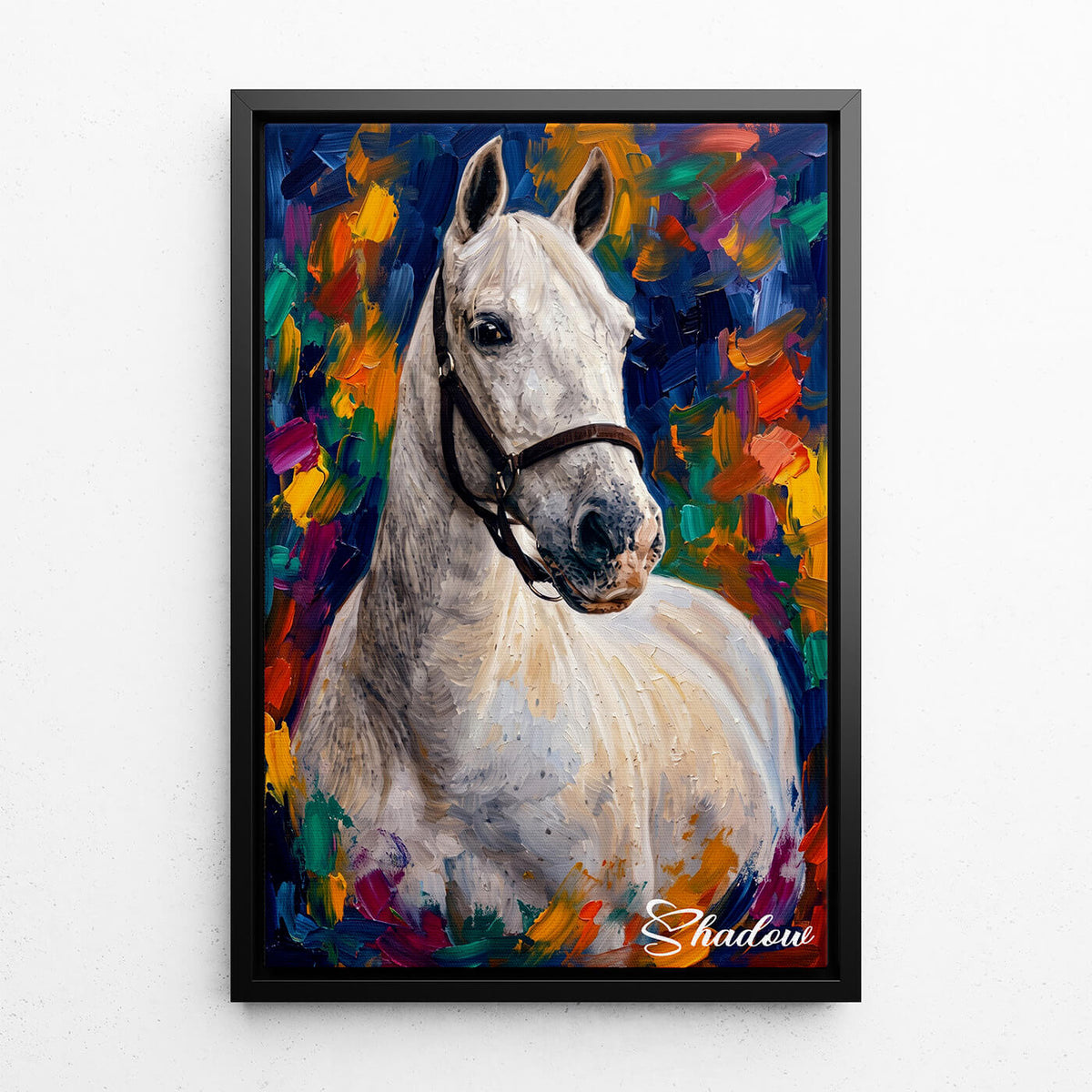 Ritratto di cavallo in stile pop art dalla tua foto - tela con cornice nera