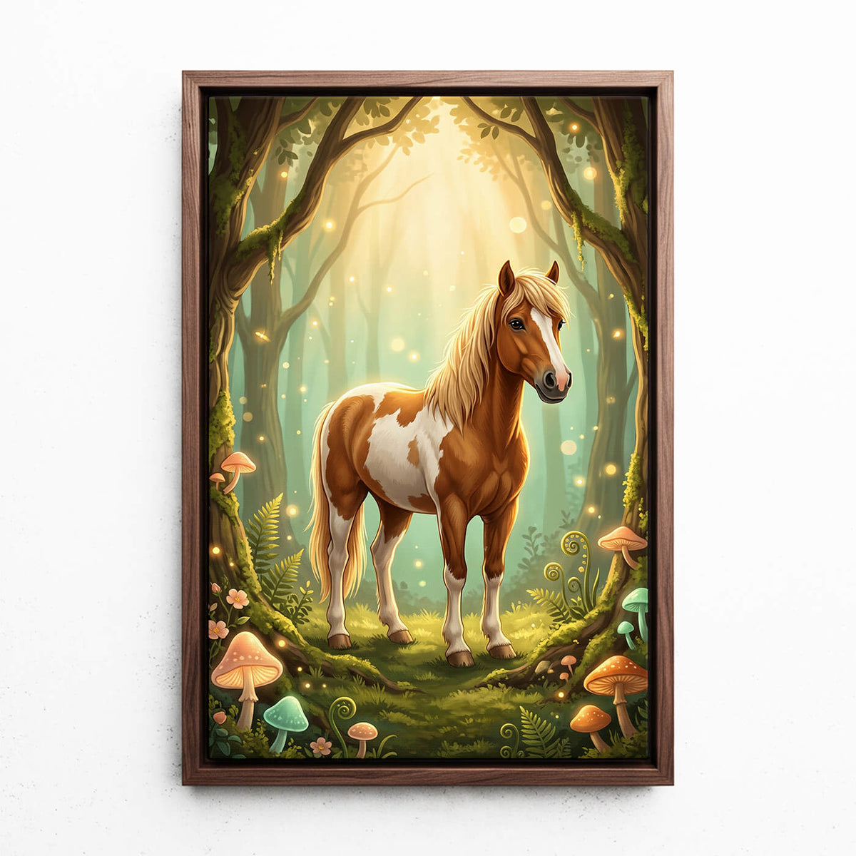 Ritratto di cavallo in stile fantasy / cartone animato dalla tua foto - tela con cornice noce