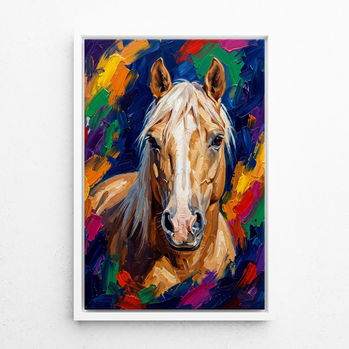 Ritratto di cavallo in stile pop art dalla tua foto - tela con cornice bianca