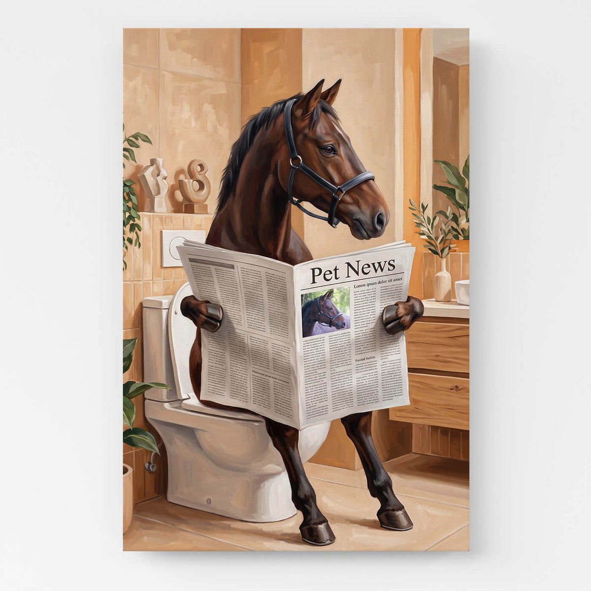 Divertente ritratto di cavallo sul WC dalla tua foto - tela