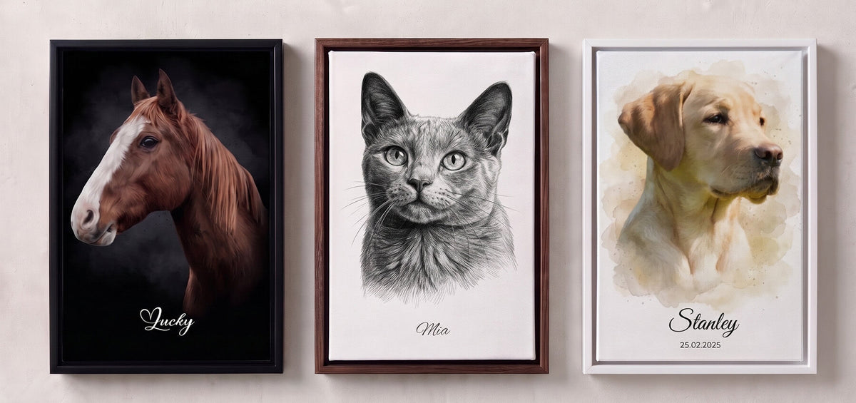 Ritratti di animali personalizzati dalla tua foto - esempi su tela, poster e con cornice