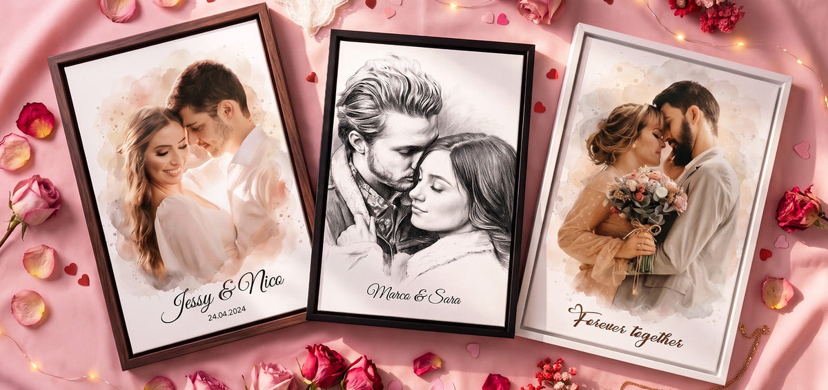 Regali di San Valentino personalizzati dalla tua foto - esempi su tela, poster e con cornice