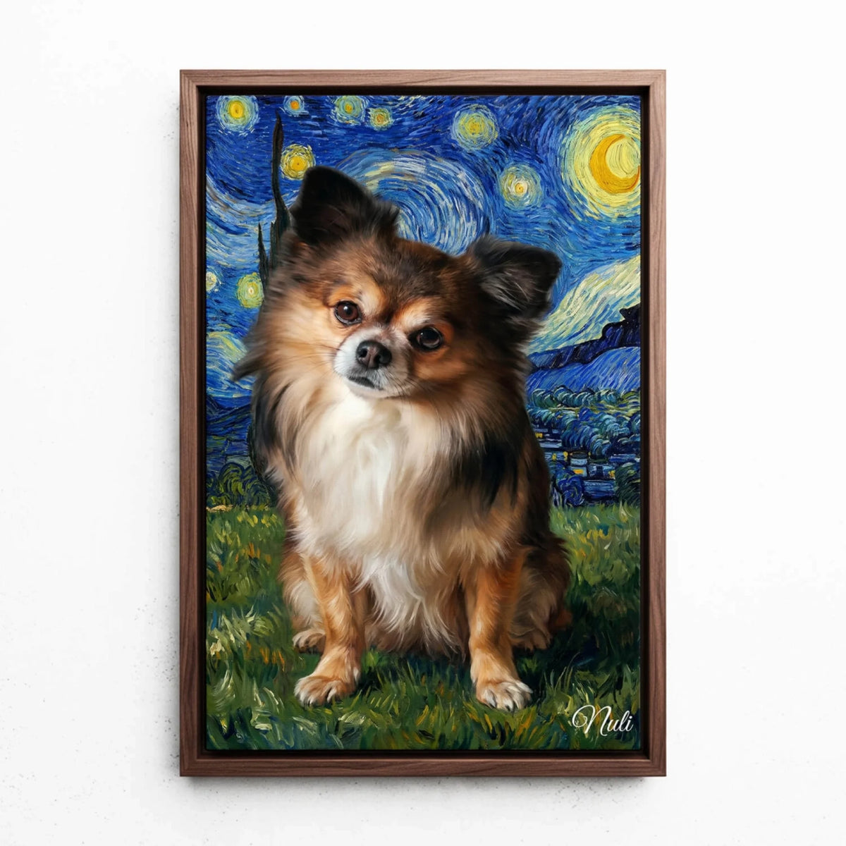 Ritratto di cane in stile Van Gogh dalla tua foto - tela con cornice noce