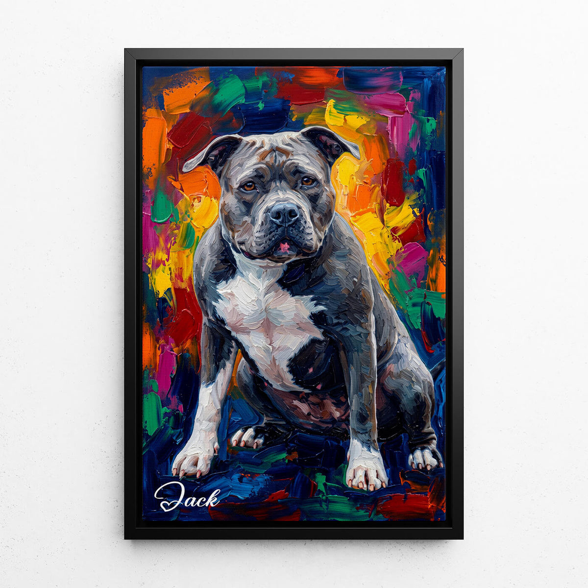 Ritratto di cane in stile pop art dalla tua foto - tela con cornice nera