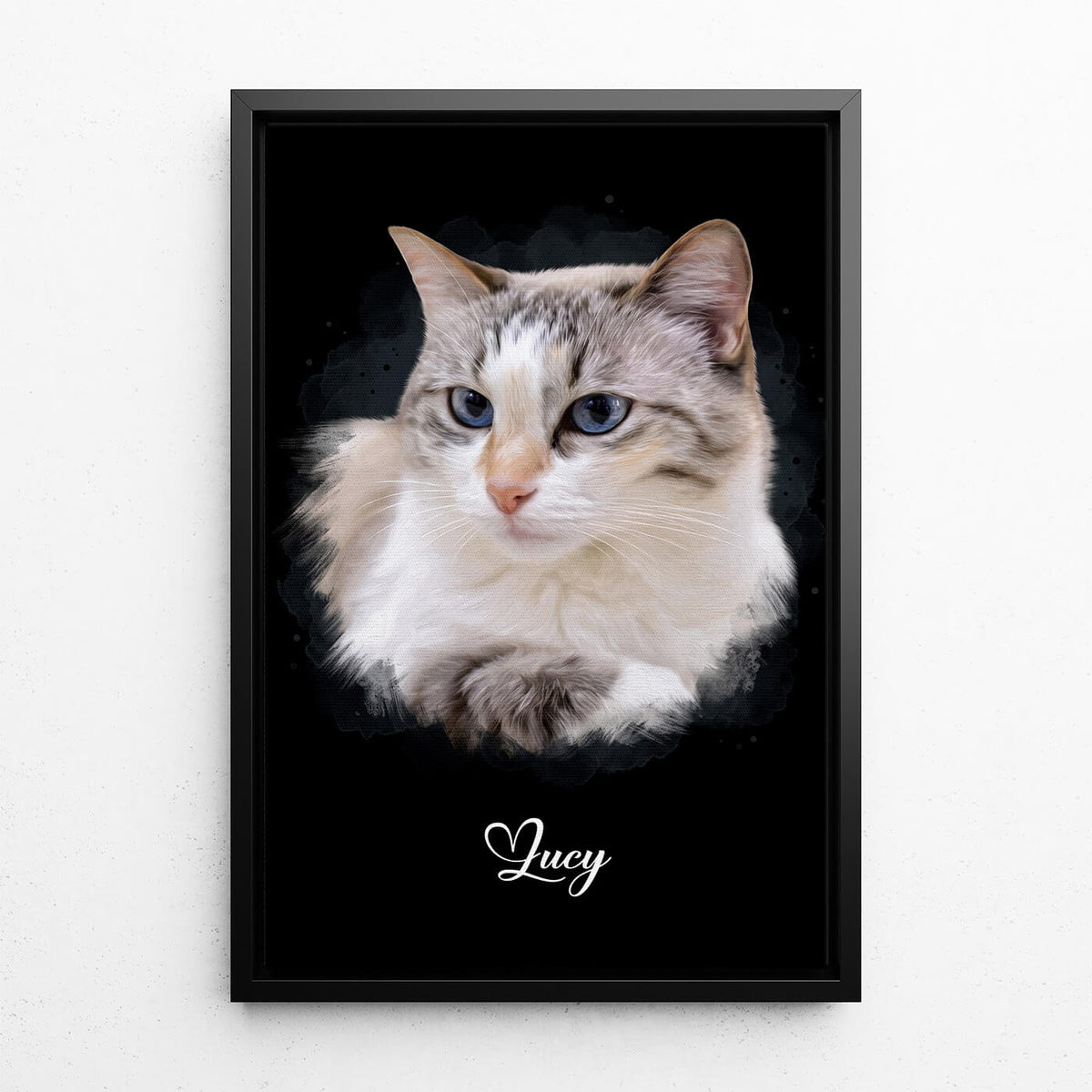 Ritratto di gatto in stile acquerello - Nero dalla tua foto - tela con cornice nera