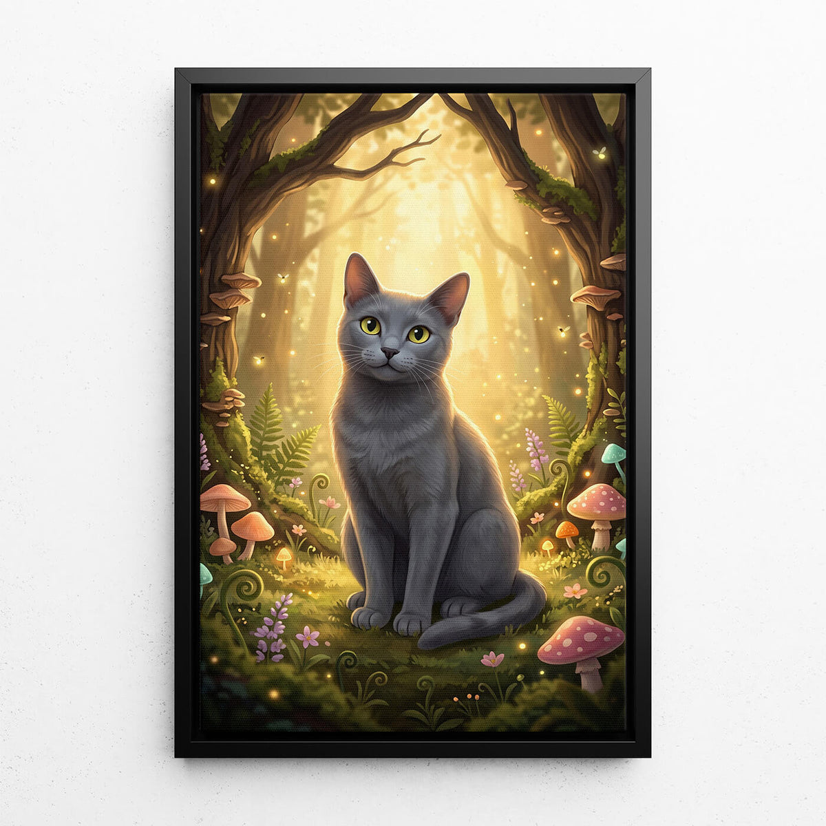 Ritratto di gatto in stile fantasy / cartone animato dalla tua foto - tela con cornice nera