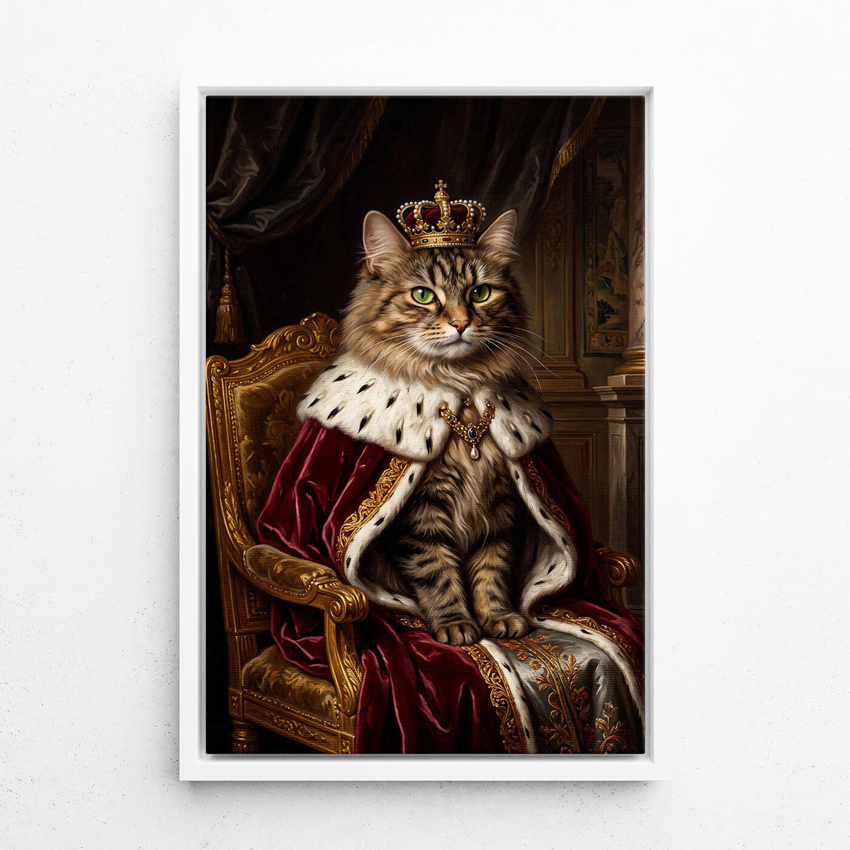Ritratto di gatto in stile rinascimentale dalla tua foto - tela con cornice bianca