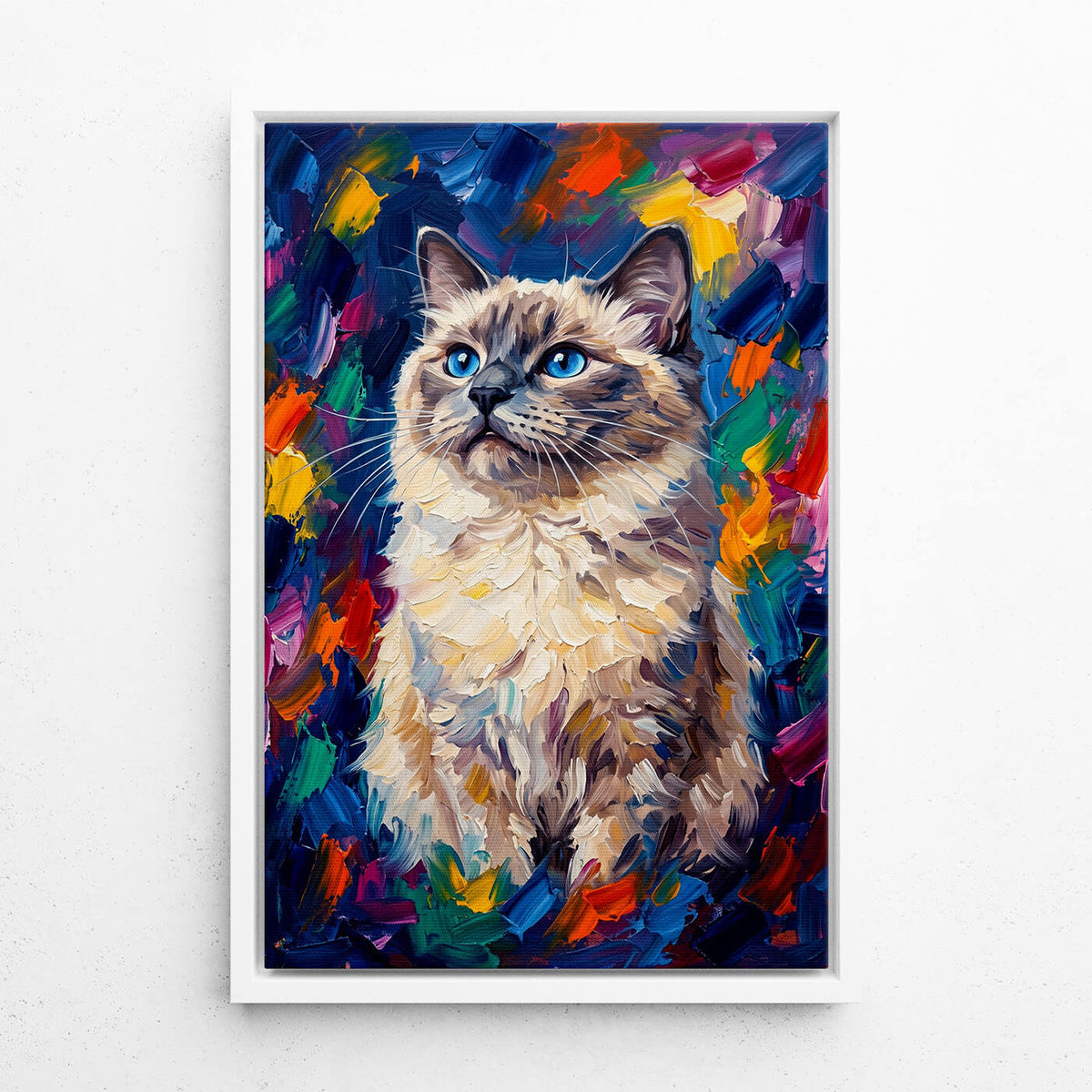 Ritratto di gatto in stile pop art dalla tua foto - tela con cornice bianca