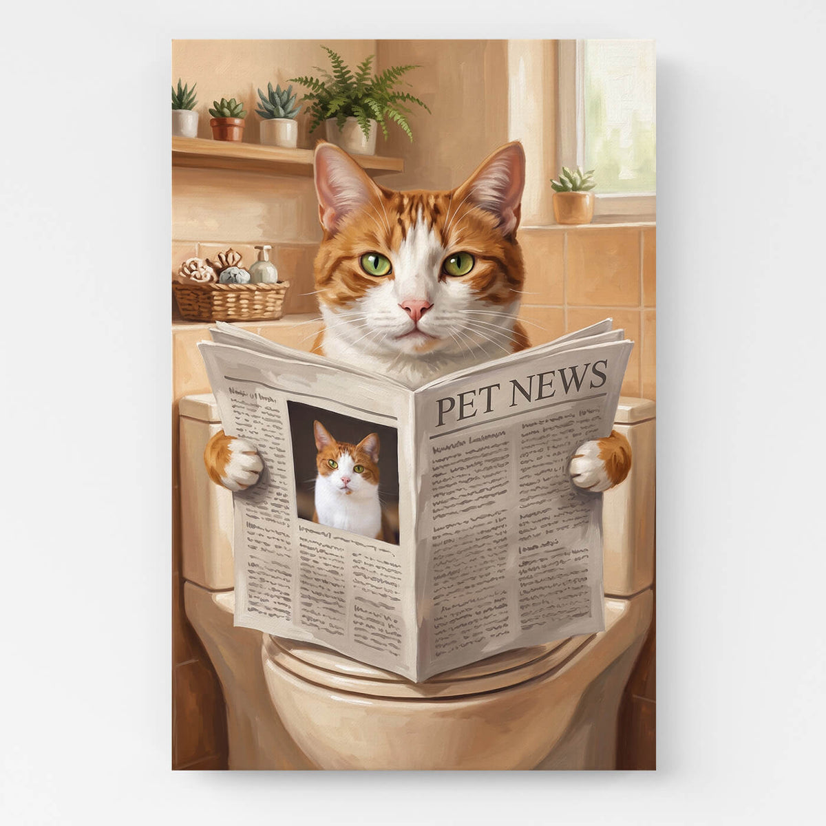 Divertente ritratto di gatto sul WC dalla tua foto - tela