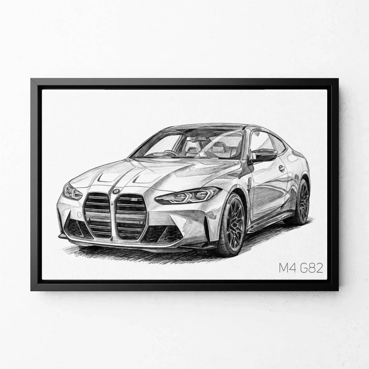 Ritratto di auto in stile matita (formato orizzontale) dalla tua foto - tela con cornice nera