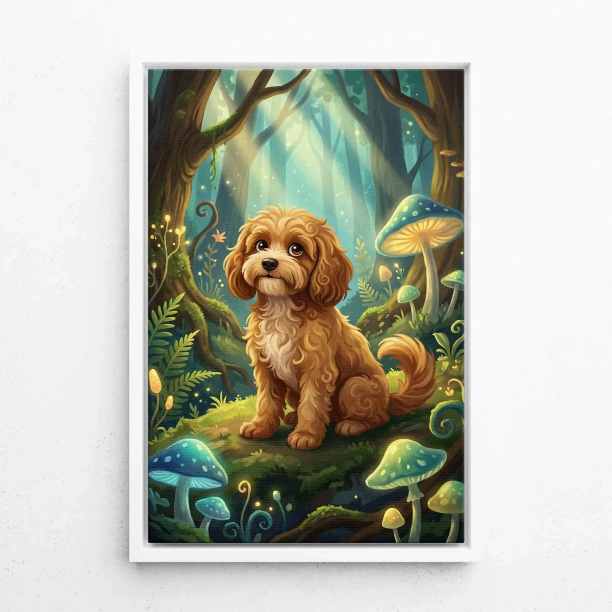 Ritratto di cane in stile fantasy / cartone animato dalla tua foto - tela con cornice bianca