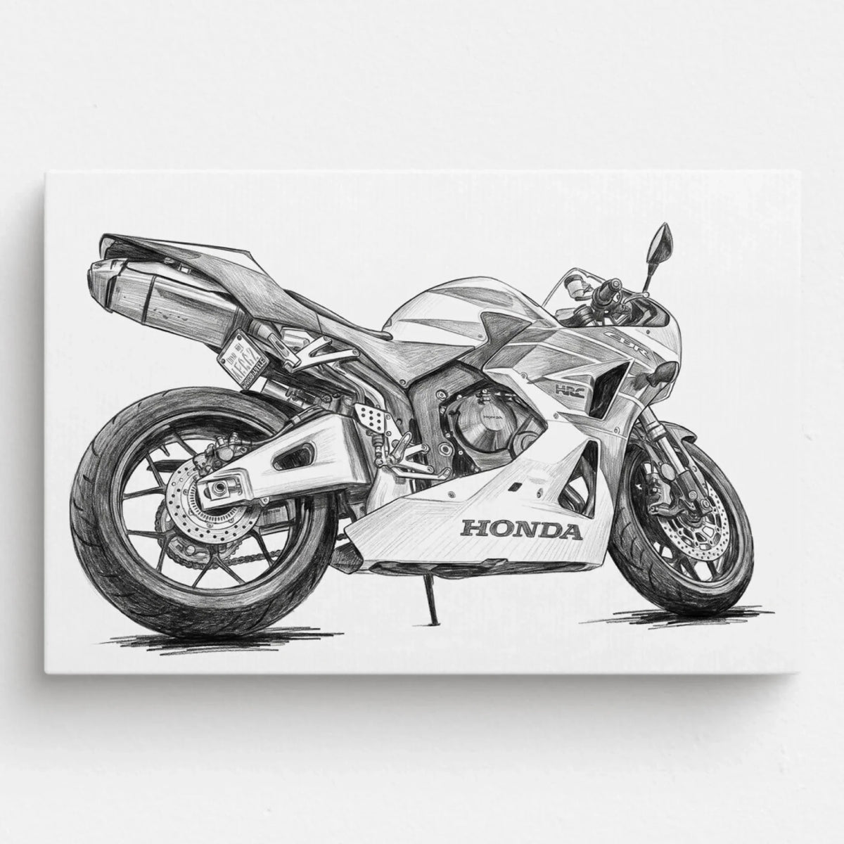 Ritratto di moto in stile matita (formato orizzontale) dalla tua foto - tela