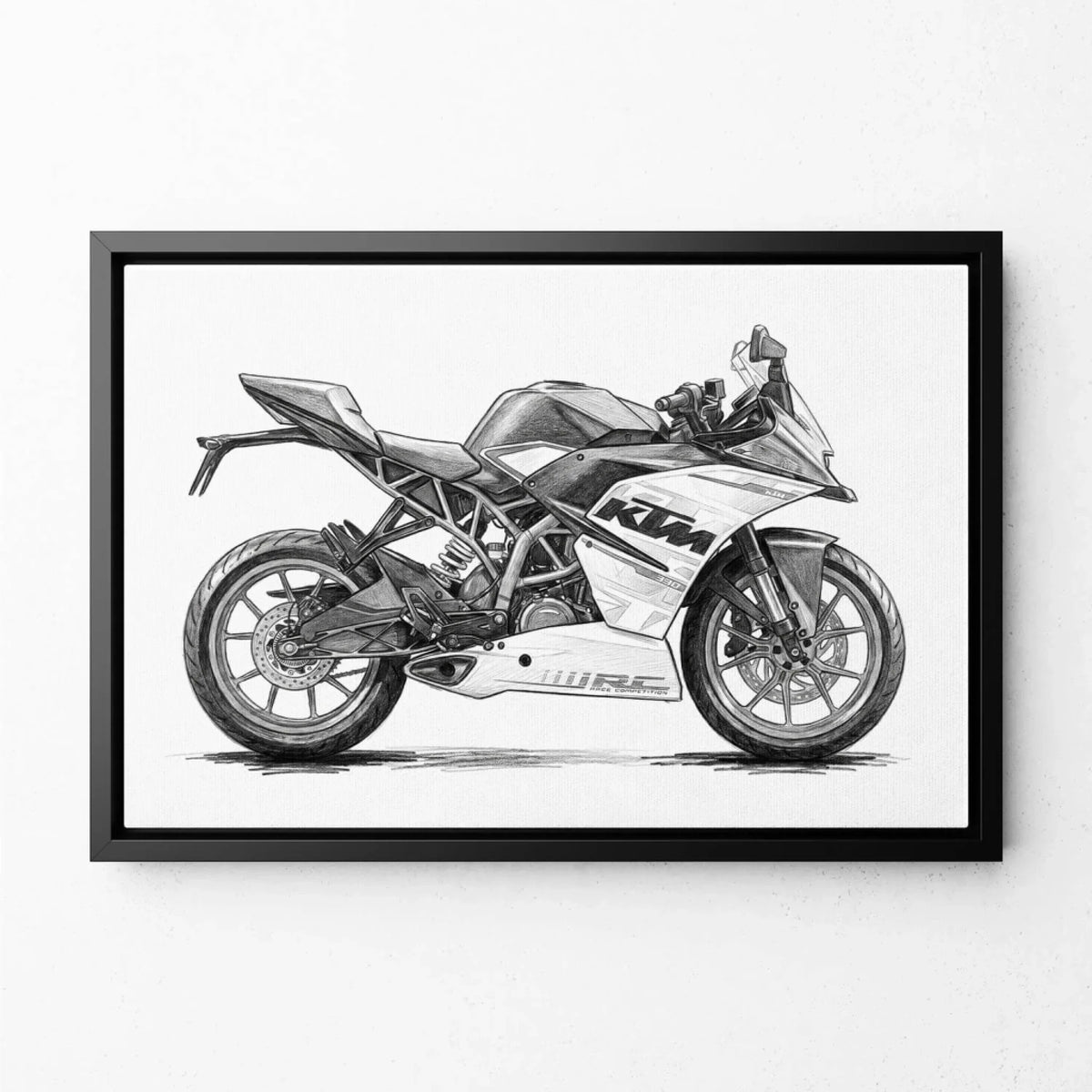Ritratto di moto in stile matita (formato orizzontale) dalla tua foto - tela con cornice nera