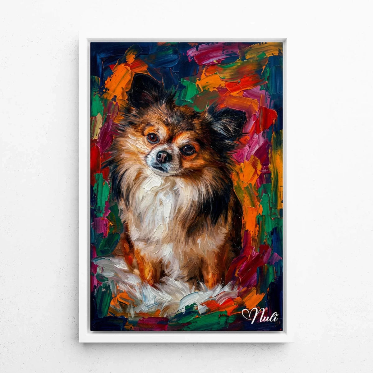 Ritratto di cane in stile pop art dalla tua foto - tela con cornice bianca