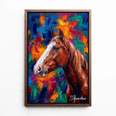 Ritratto di cavallo in stile pop art dalla tua foto - tela con cornice noce