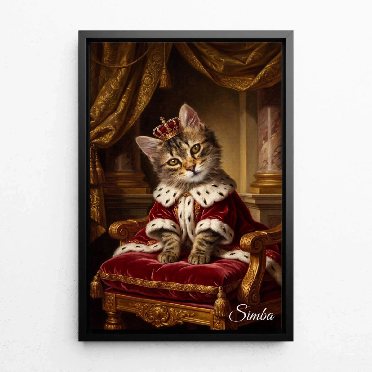 Ritratto di gatto in stile rinascimentale dalla tua foto - tela con cornice nera