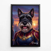 Ritratto di cane come supereroe dalla tua foto - tela con cornice nera
