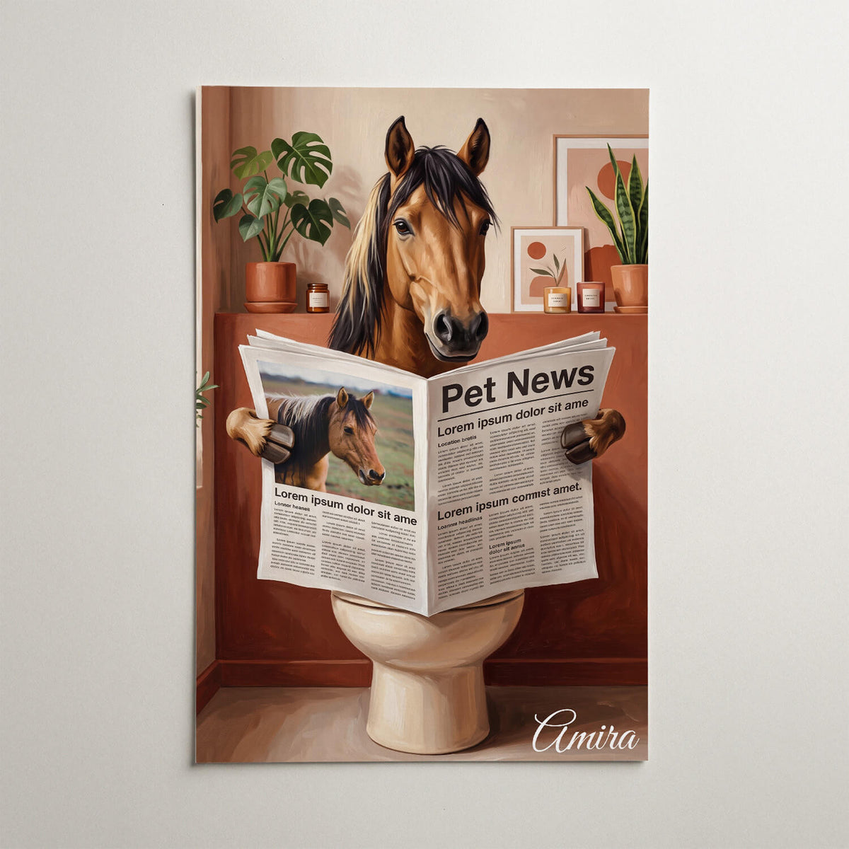Divertente ritratto di cavallo sul WC dalla tua foto - poster